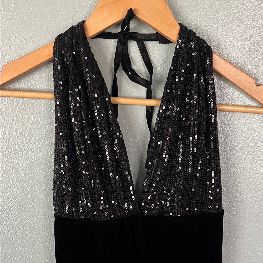 Bozzolo Black Sequin Velvet Halter Jumpsuit - Picture 3 of 14